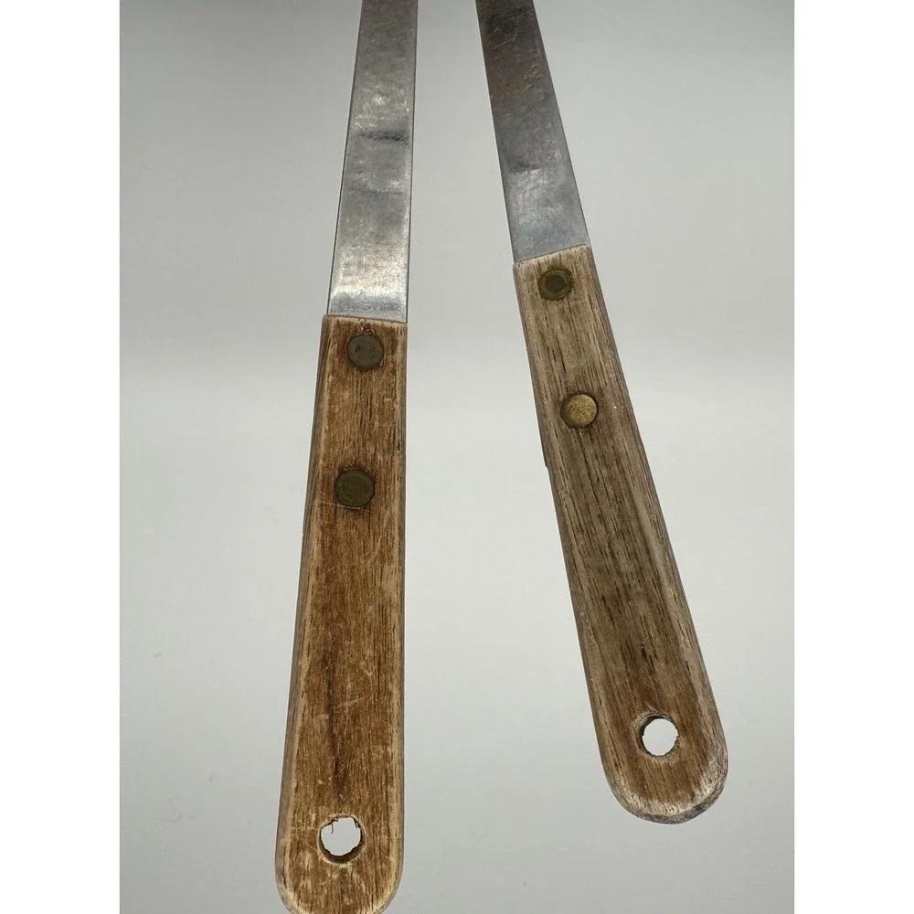 Lot of 2 Vintage Japan Stainless Steel Soup Ladles Riveted Wood Handles 10
